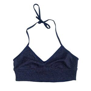 Aerie  Halter Bralette Crop Top Naby Blue Sparkle Metallic Women’s Size‎ Small